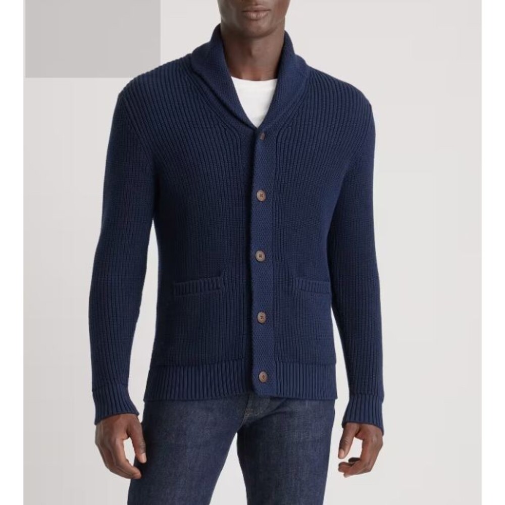 Quince 100% Organic Cotton Shawl-Collar Cardigan Sweater Navy XL NWT
